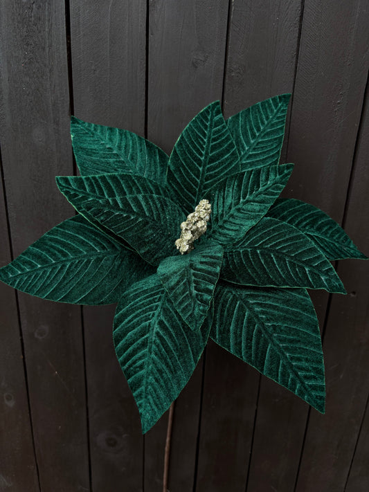 33cm TRADITIONAL POINSETTIA DARK GREEN