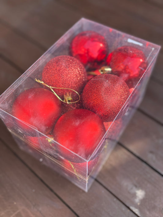 PK12 6cm ASSORTED CHRISTMAS BAUBLES RED