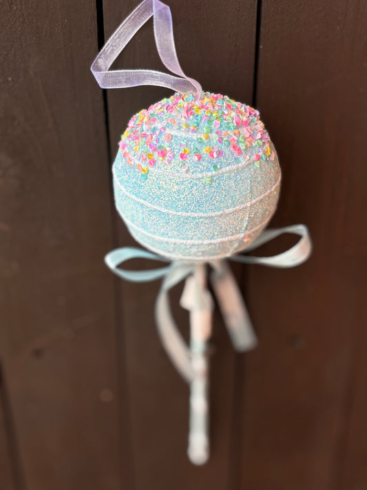 26cm GLITTER CANDY BALL STICK BLUE