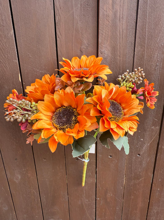SILK MIXED AUTUMN SUNFLOWER DAISY BUNCH BURNT ORANGE