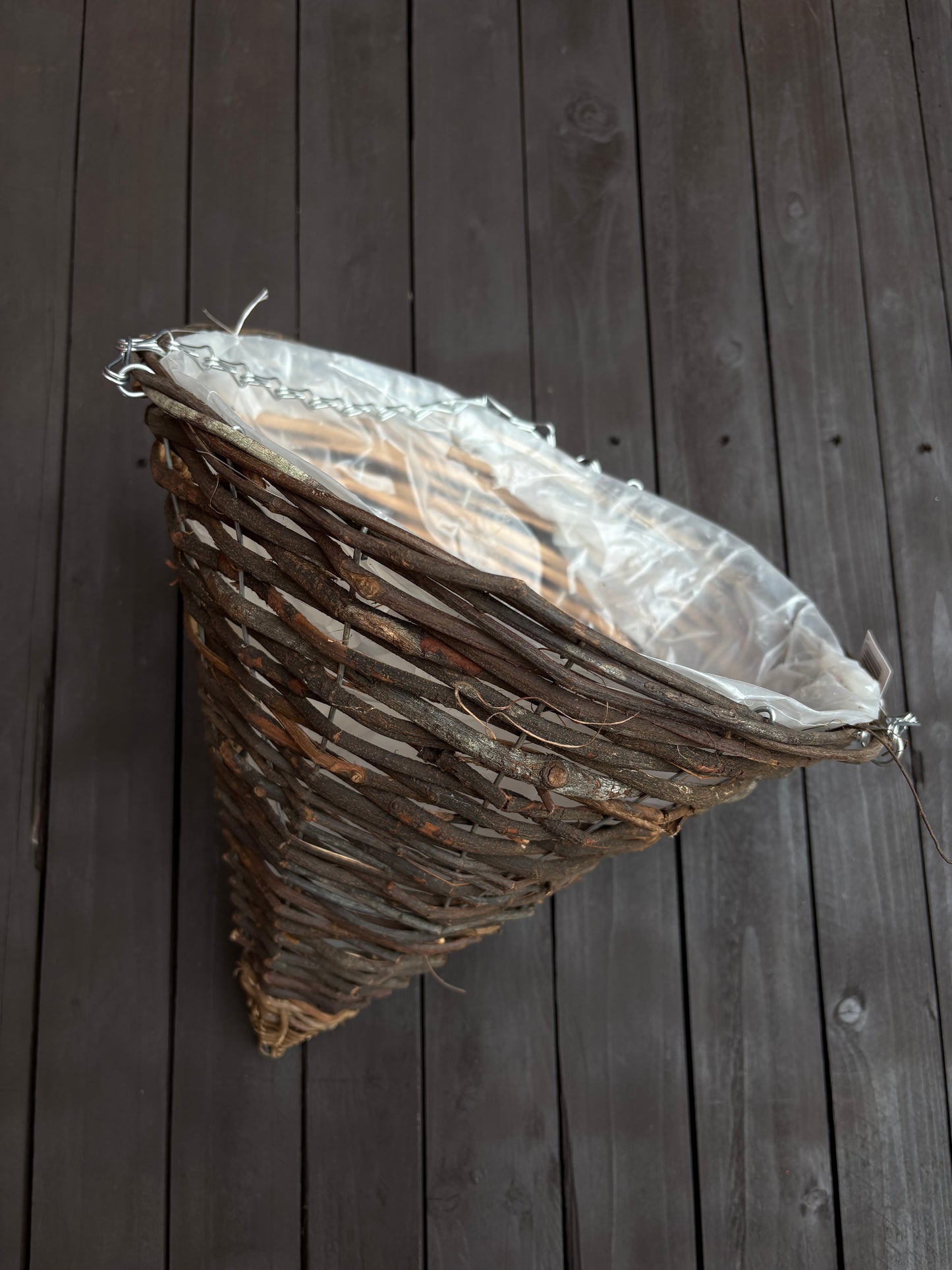 14" BROWN RATTAN CONE HANGING BASKET
