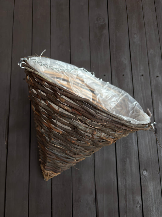 14" BROWN RATTAN CONE HANGING BASKET
