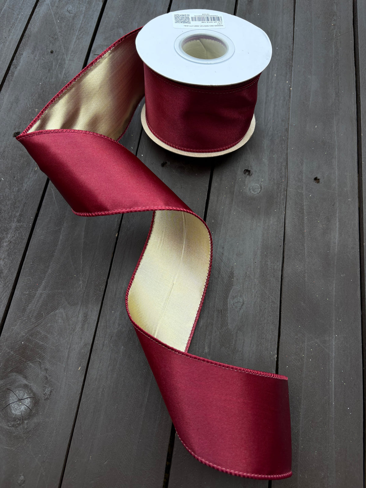 WIRED LUXURY SATIN RIBBON BURGUNDY/GOLD