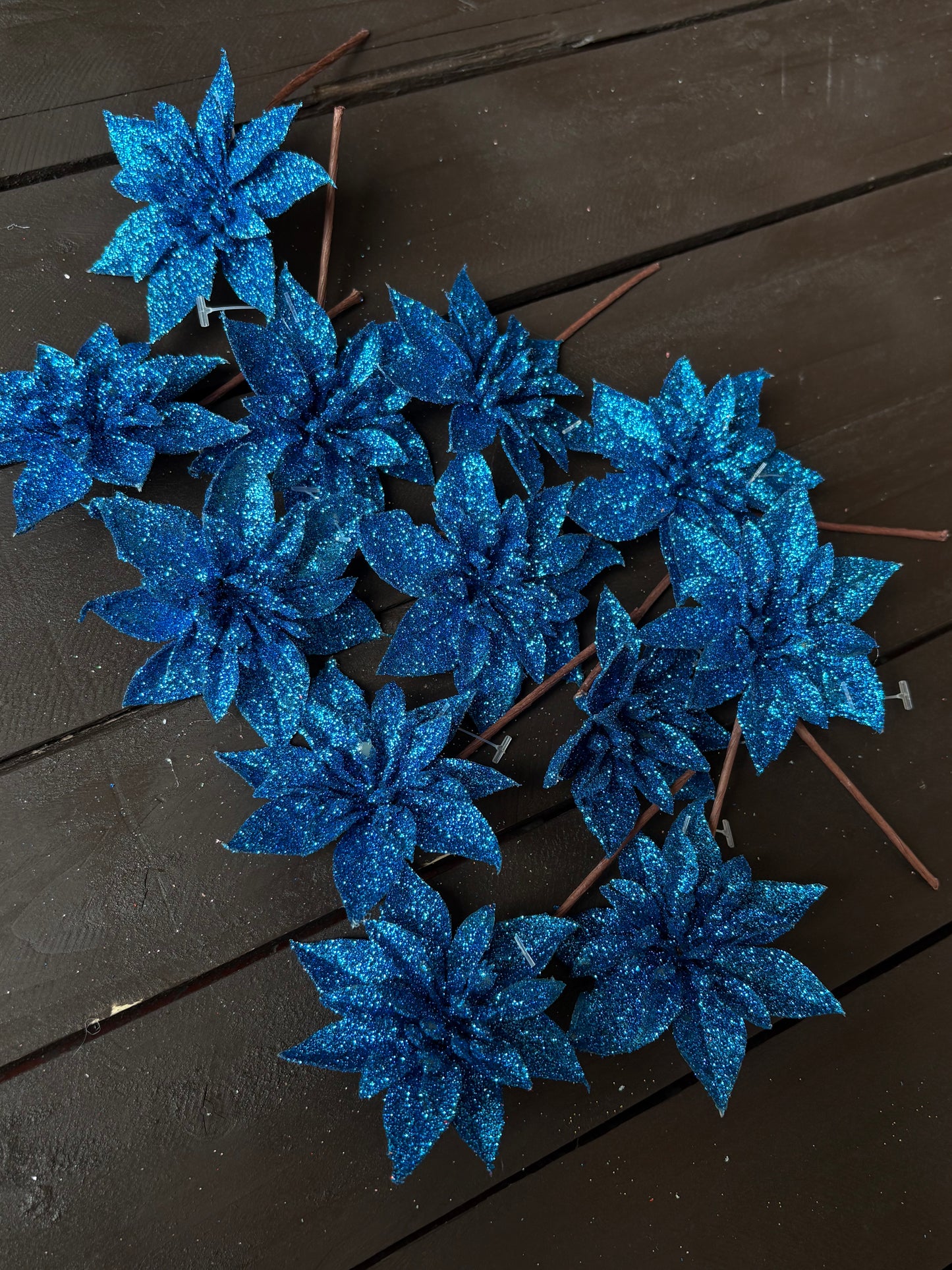 BAG 12cm SINGLE POINSETTIA x 12pcs BLUE