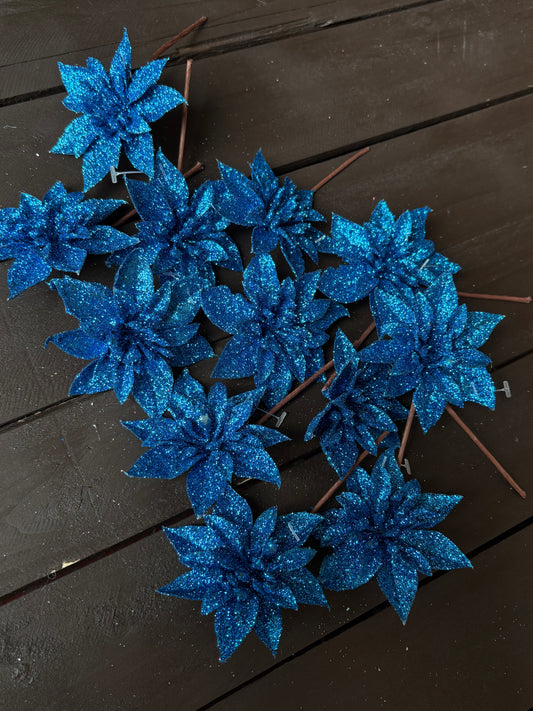 BAG 12cm SINGLE POINSETTIA x 12pcs BLUE