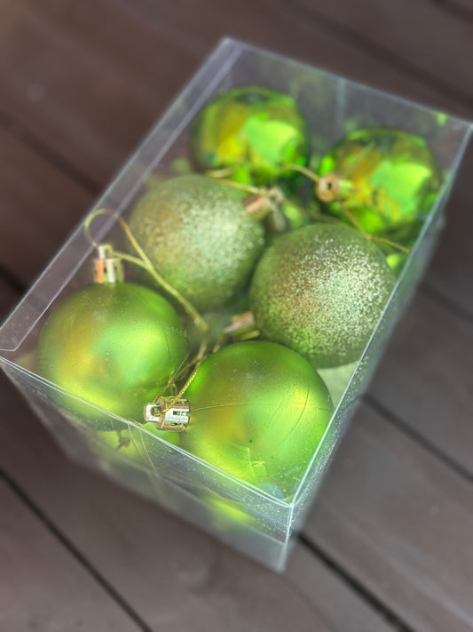 PK12 6cm ASSORTED CHRISTMAS BAUBLES GREEN