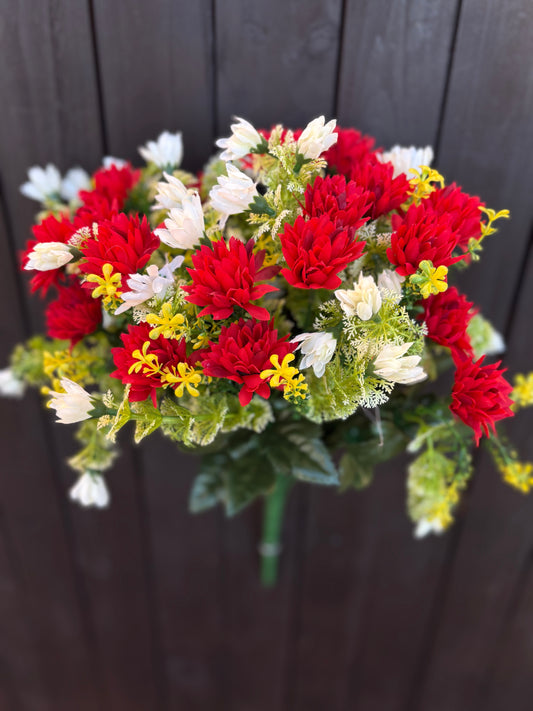 44cm BABY CHRYSANTHEMUM BUSH RED/IVORY