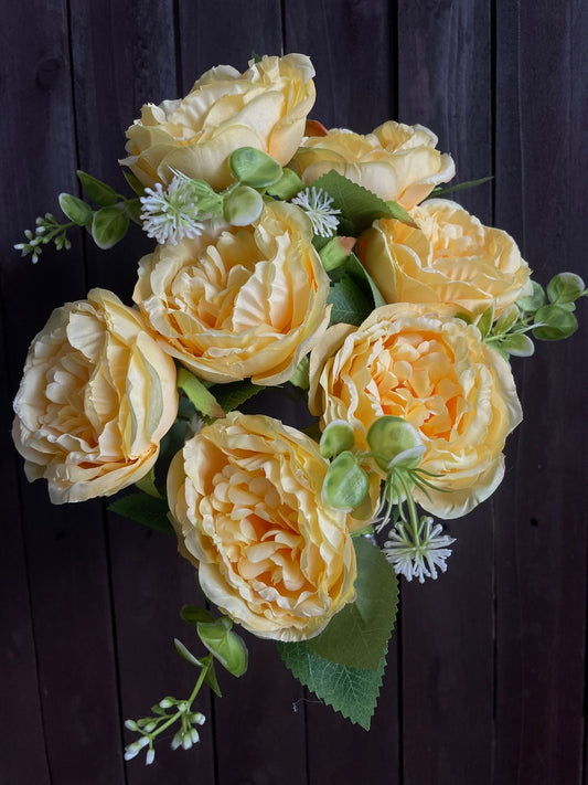 42cm LARGE PEONY BUSH (7 HEADS) YELLOW