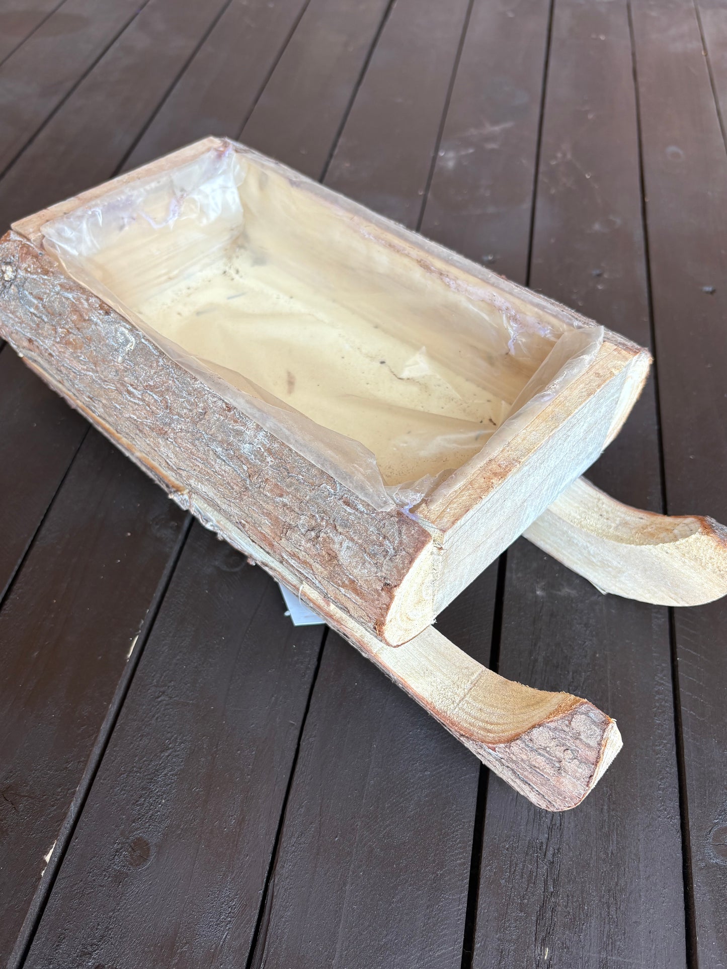 32cm WOODEN SLEDGE PLANTER NATURAL