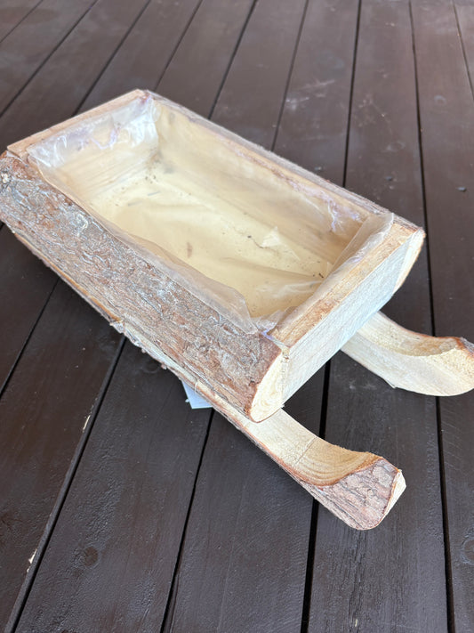 32cm WOODEN SLEDGE PLANTER NATURAL
