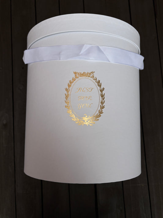 SET OF 3 27cm ROUND FLOWER HAT BOXES PEARL WHITE - JUST FOR YOU