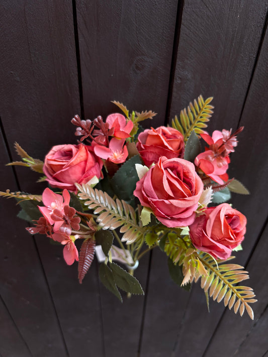 32cm AUTUMN ROSEBUD & HYDRANGEA BUSH ORANGE
