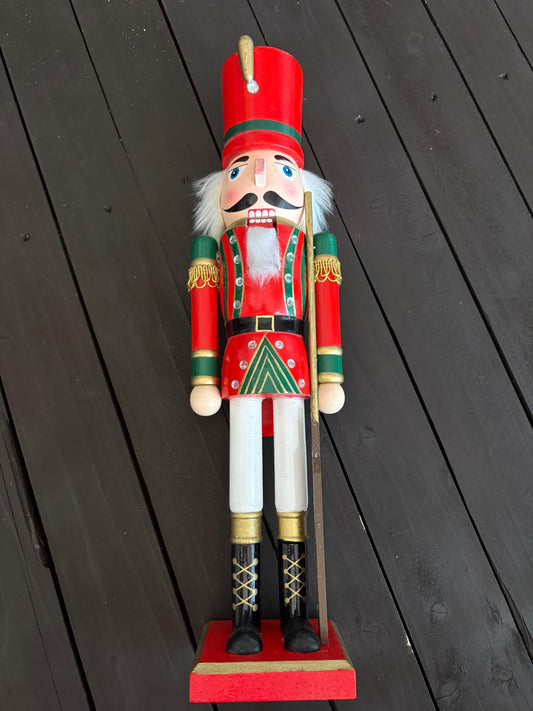 40cm WOODEN NUTCRACKER FIGURE WHITE/RED