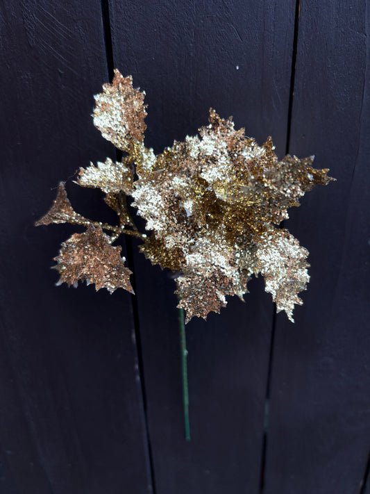 GLITTERED HOLLY CHRISTMAS PICK GOLD