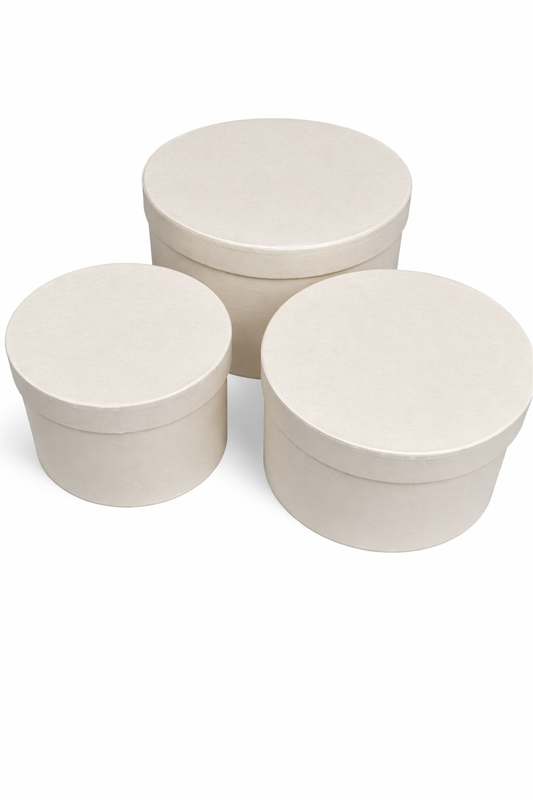 SET OF 3 14cm ROUND HAT BOXES IVORY