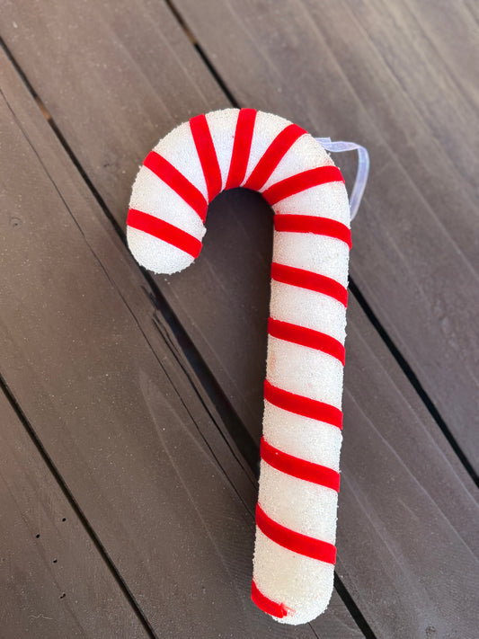 19cm SMALL SUGARED CANDY CANE RED/WHITE