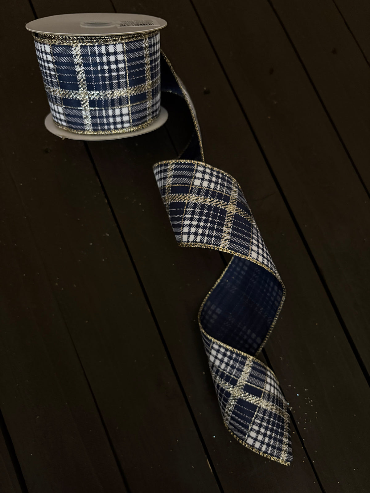 WIRED EDGE LUXURY TARTAN RIBBON BLUE/SILVER METALLIC RIBBON