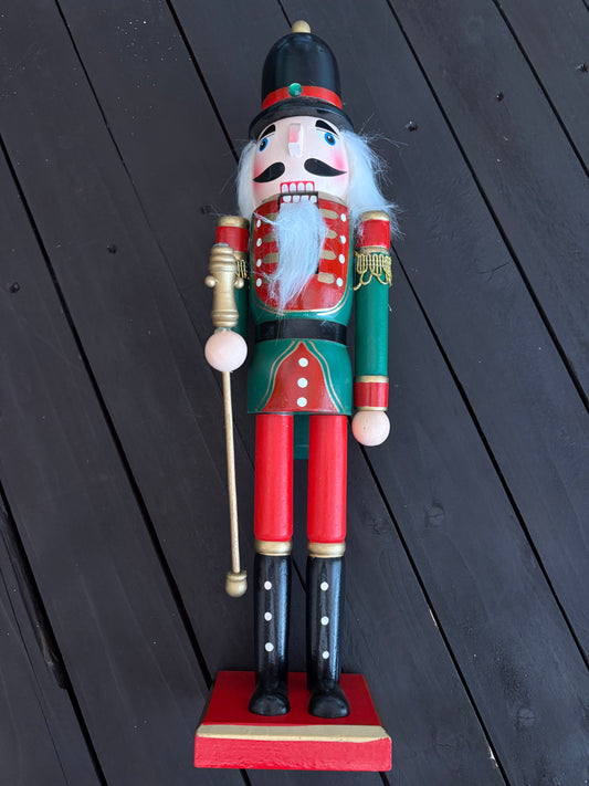 40cm WOODEN NUTCRACKER FIGURE RED/GREEN