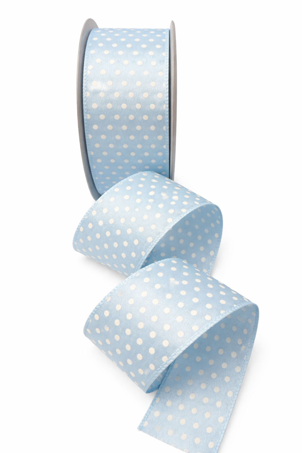 2.5inch (63mm) BABY BLUE POLKA DOT WIRED RIBBON - SOLD PER 5 METRE