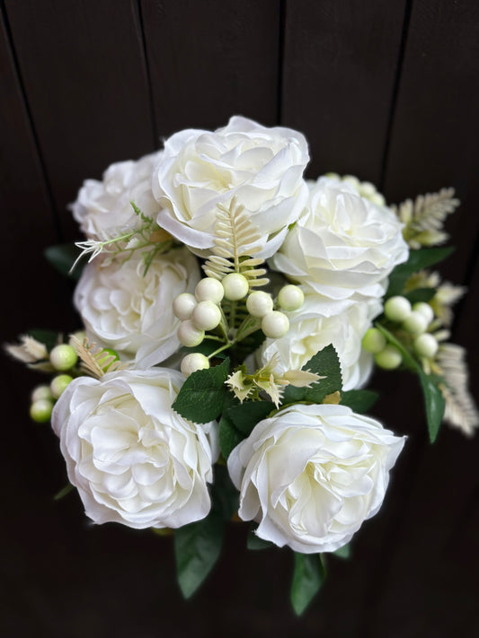 43CM CAMELLIA ROSE BUSH IVORY