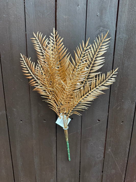 38cm METALLIC FERN BUSH GOLD
