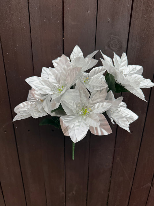 7 HEAD POINSETTIA BUSH METALLIC SILVER