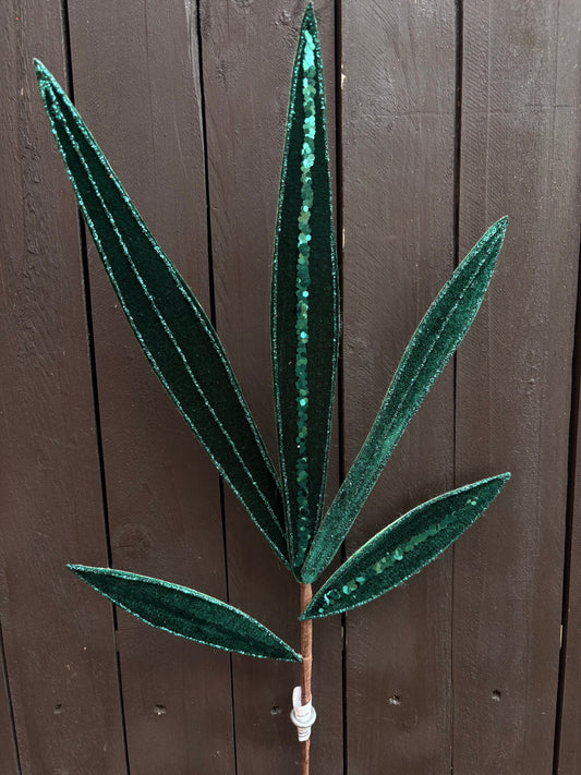 55cm VELVET SEQUIN GLITTER LEAF BRANCH