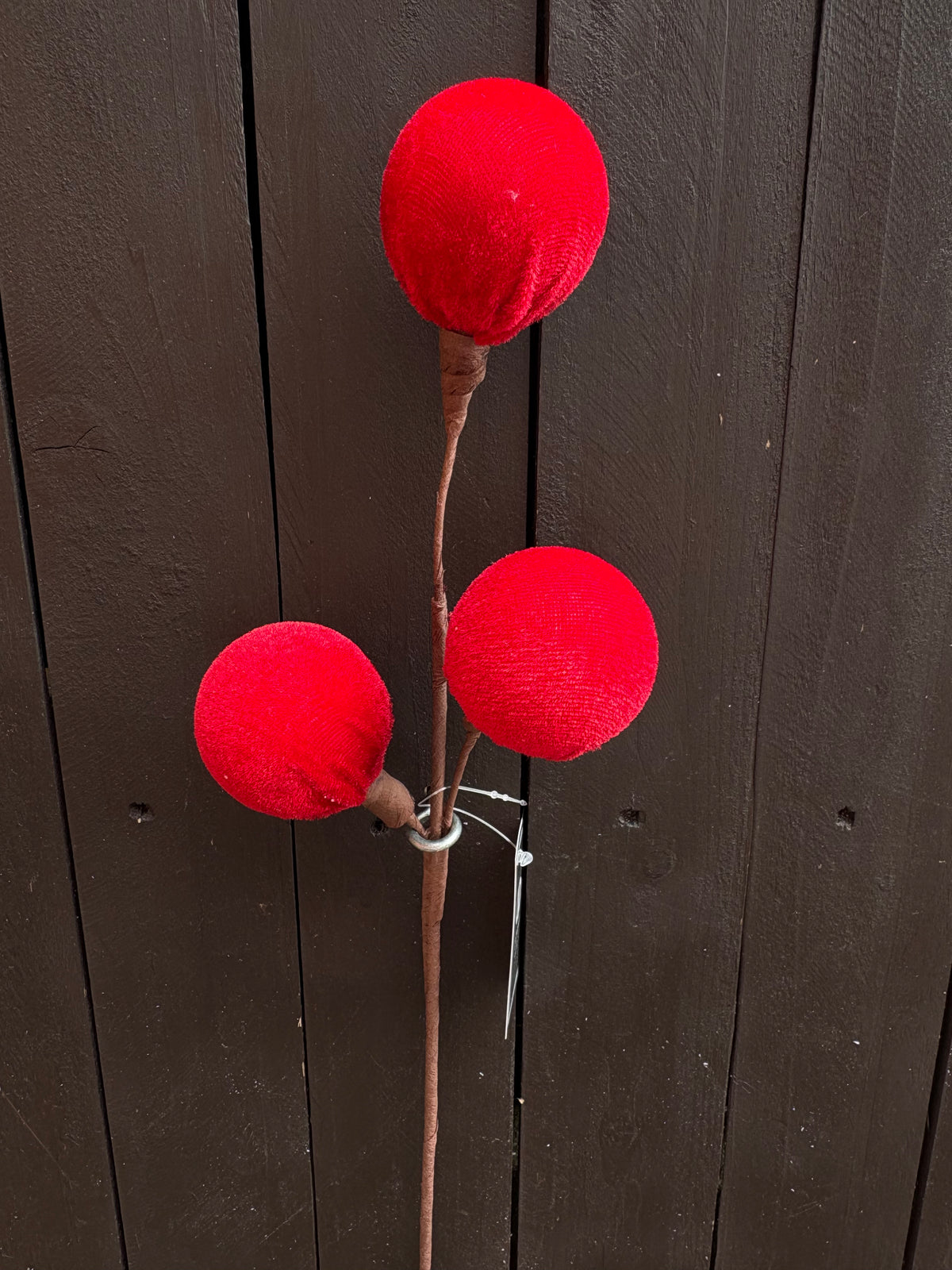 48cm 3 VELVET BALL STEM RED