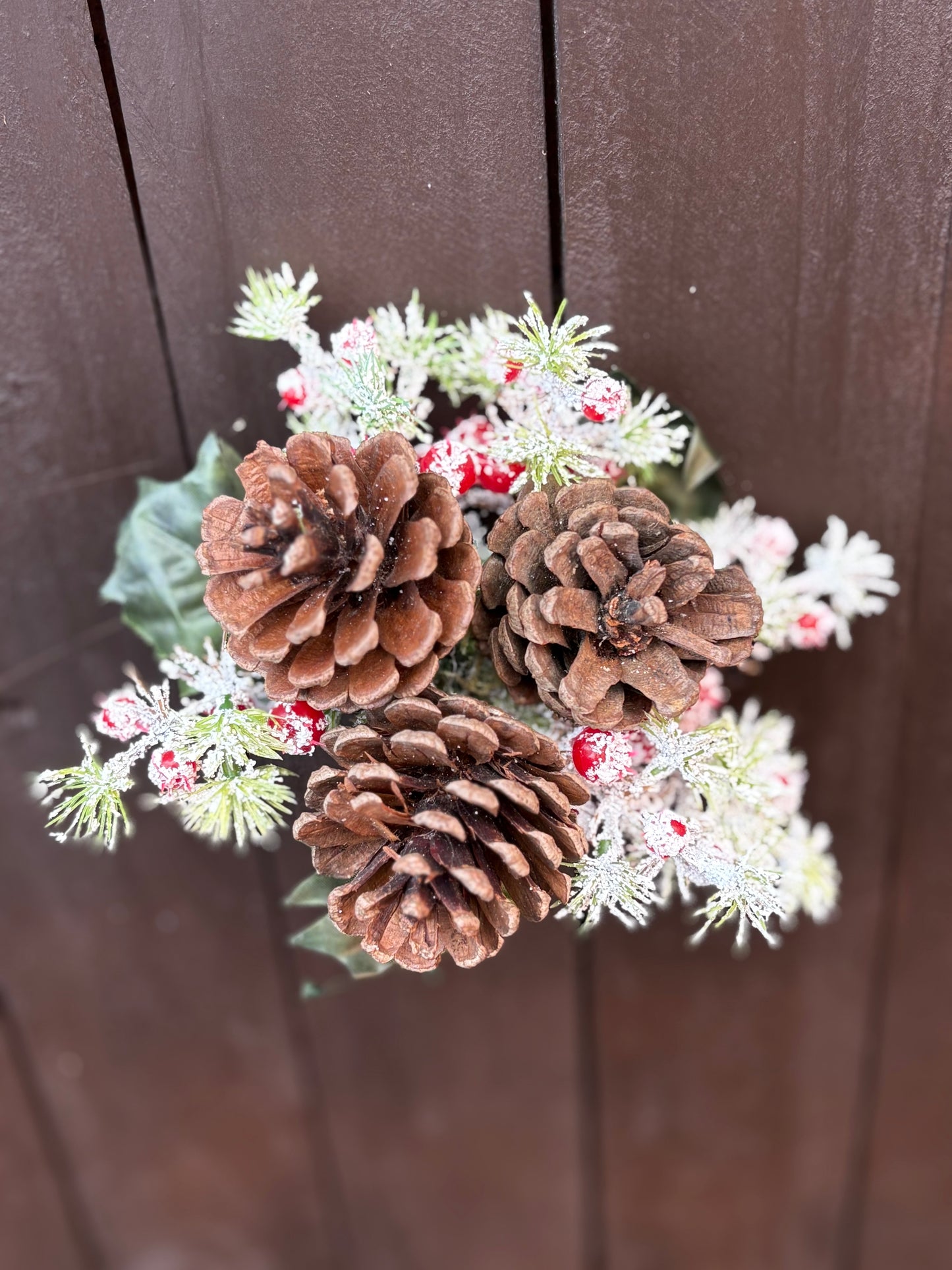 SNOWY CHRISTMAS PICK WITH CONES AND BERRIES