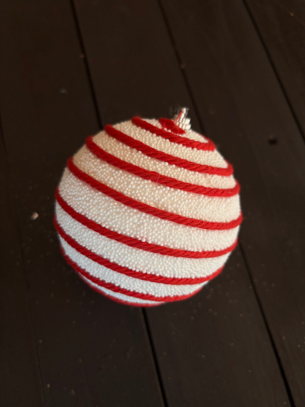 10cm CANDY CANE SWIRL BAUBLE RED/WHITE