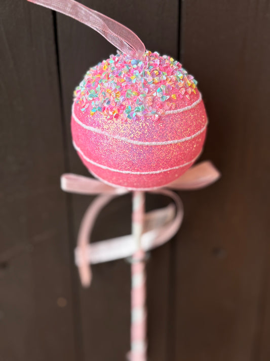 26cm GLITTER CANDY BALL STICK HOT PINK