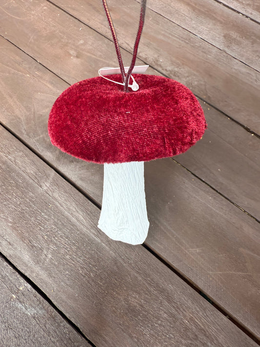12CM VELVET HANGING MUSHROOM BURGUNDY