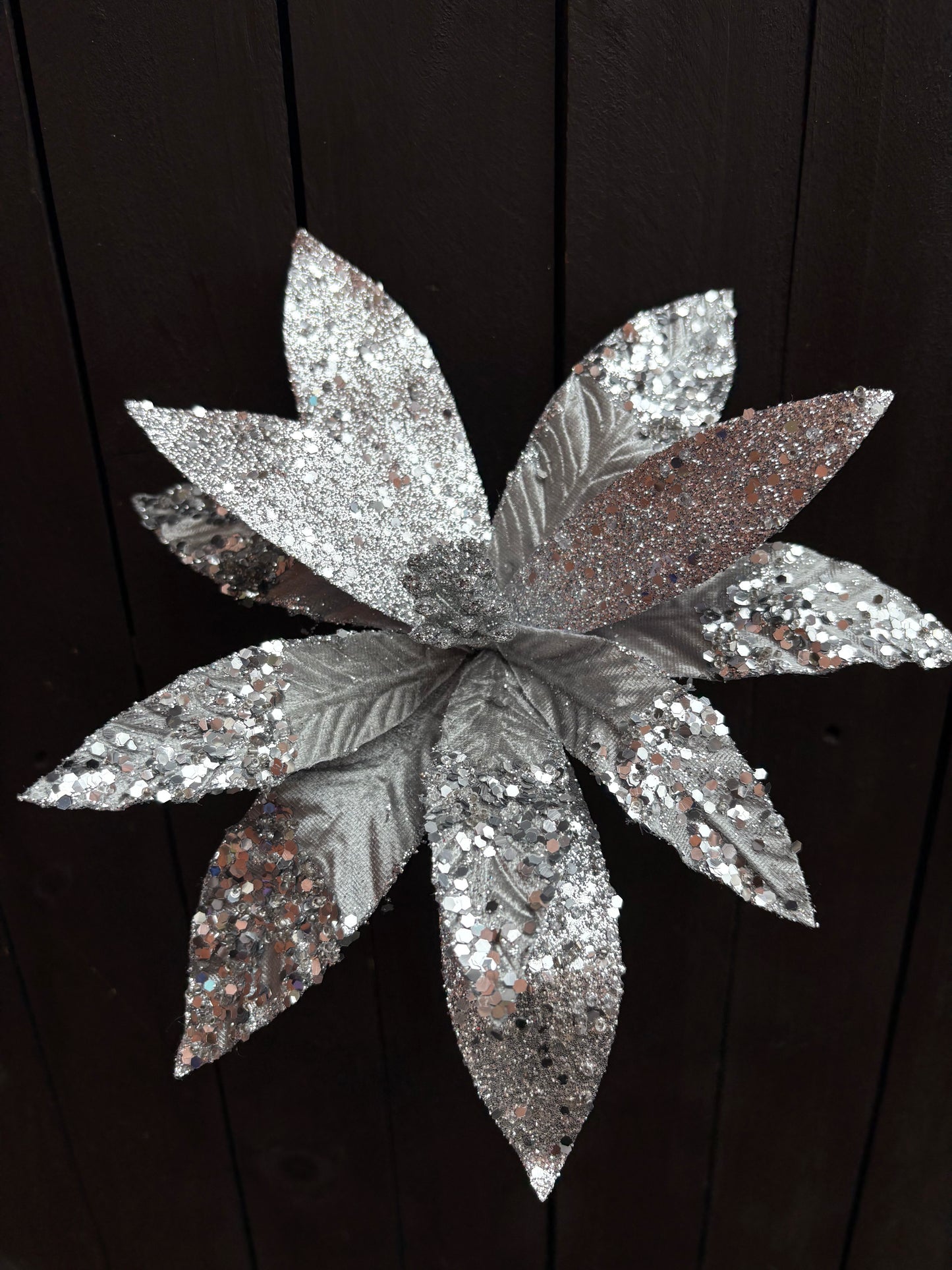 26cm GLITTER SEQUIN POINSETTIA SILVER