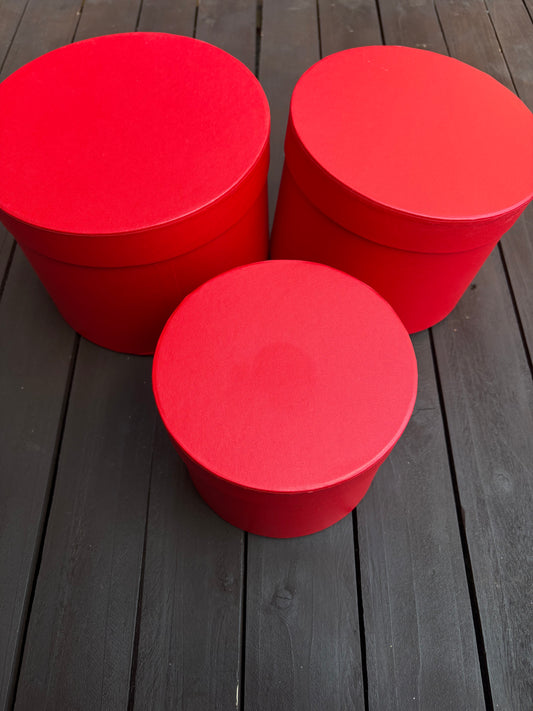 SET 3 ROUND FLOWER HAT BOX RED