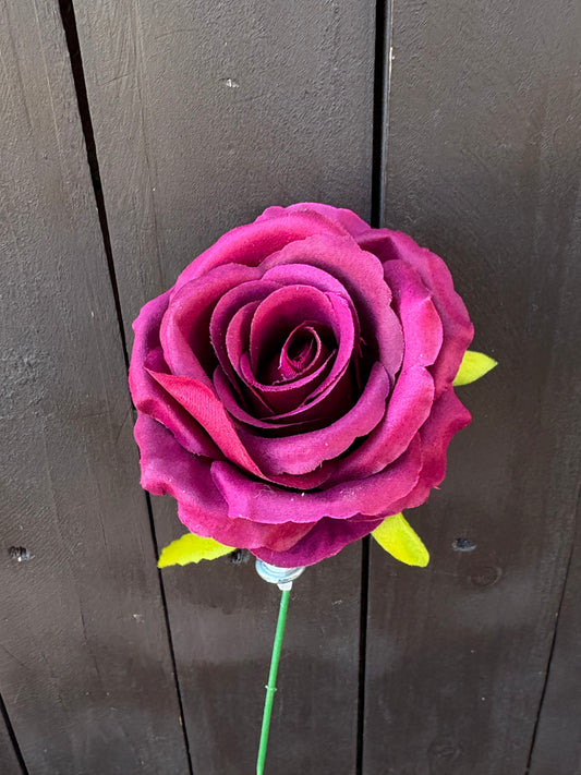 27cm SINGLE OPEN ROSE BURGUNDY