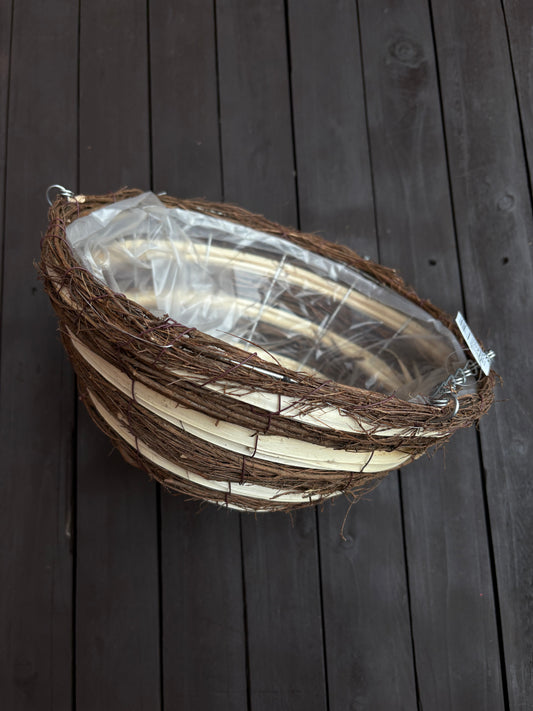 12" BAMBOO & TWIG STRIPED ROUND HANGING BASKET