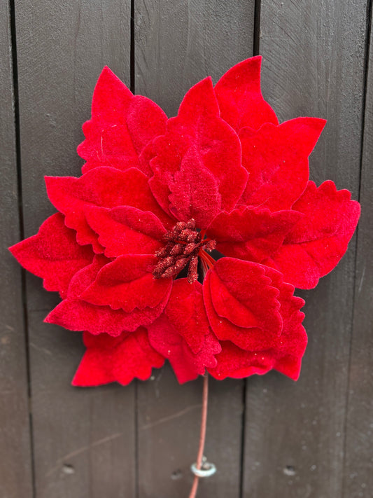 20cm SINGLE VELVET POINSETTIA RED