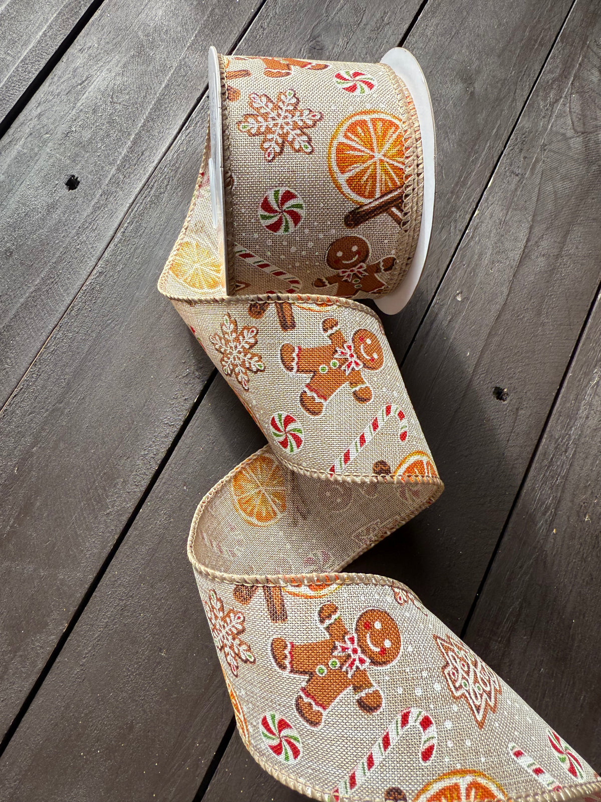 WIRED EDGE BURLAP HESSIAN GINGERBREAD MAN RIBBON