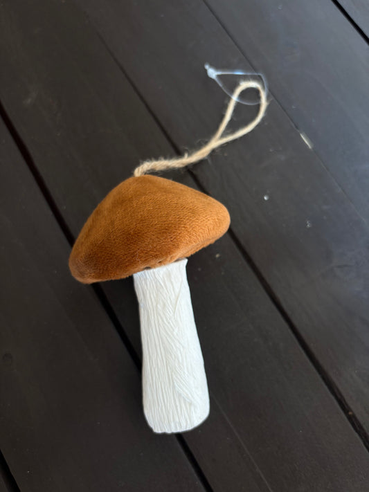 10cm VELVET HANGING MUSHROOM BROWN
