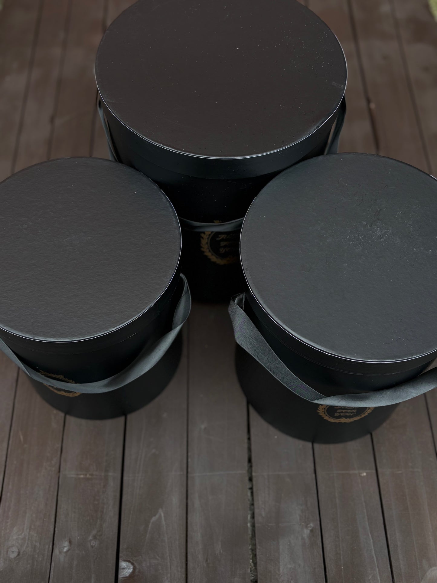 SET OF 3 27cm ROUND FLOWER HAT BOXES BLACK - JUST FOR YOU