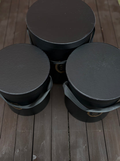 SET OF 3 27cm ROUND FLOWER HAT BOXES BLACK - JUST FOR YOU