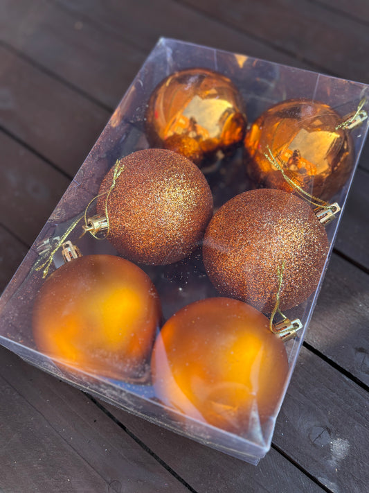 PK6 8cm ASSORTED CHRISTMAS BAUBLES COPPER