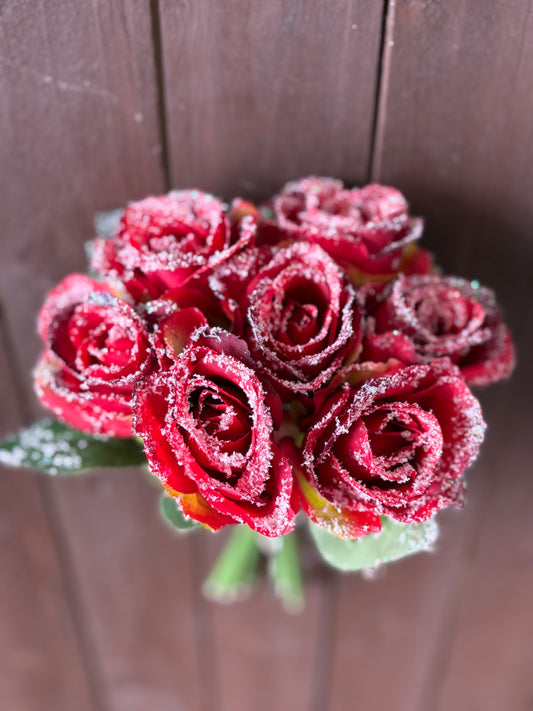 27cm SILK FROSTED ROSE BUNCH RED