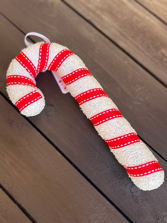 19cm SMALL CRYSTAL CANDY CANE RED/WHITE