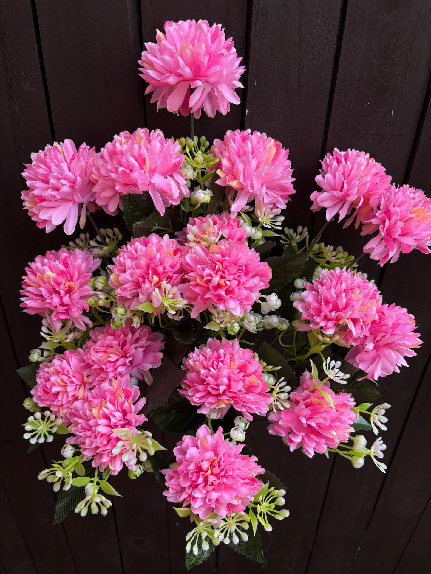 53cm 18 HEAD POM POM CHRYSANTHEMUM BUNCH PINK