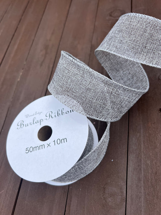 JUTE RIBBON WIRED EDGE 50mm x 10m GREY