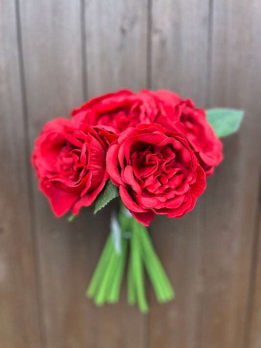27cm CABBAGE ROSE BUNDLE RED (7 STEM