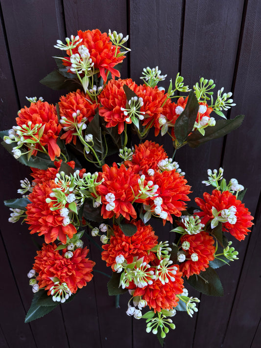 53cm 18 HEAD POM POM CHRYSANTHEMUM BUNCH ORANGE