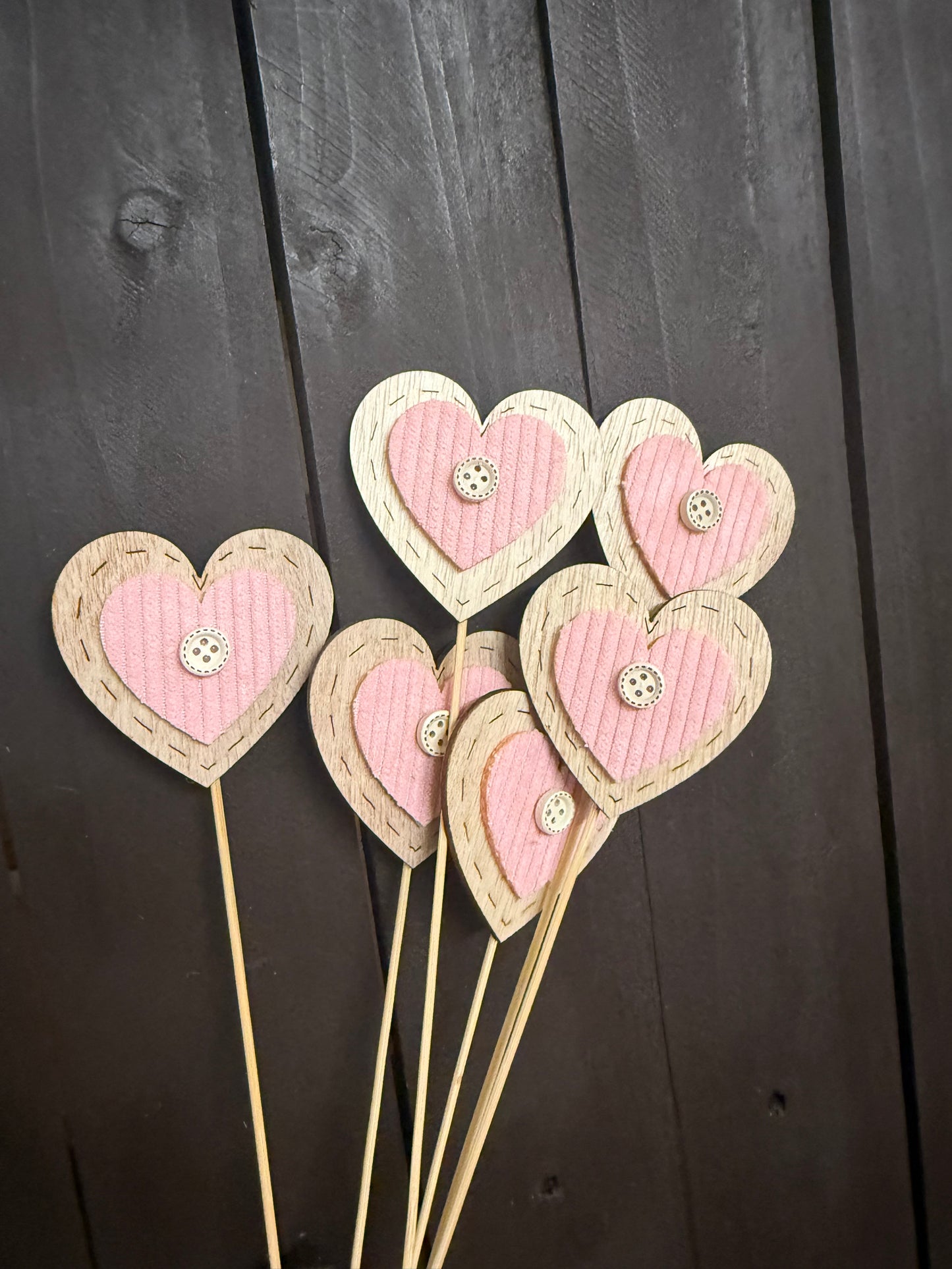 PK 6 25cm WOODEN HEART PICK PINK