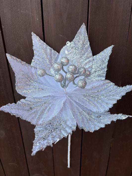 25cm SINGLE HESSIAN POINSETTIA WHITE